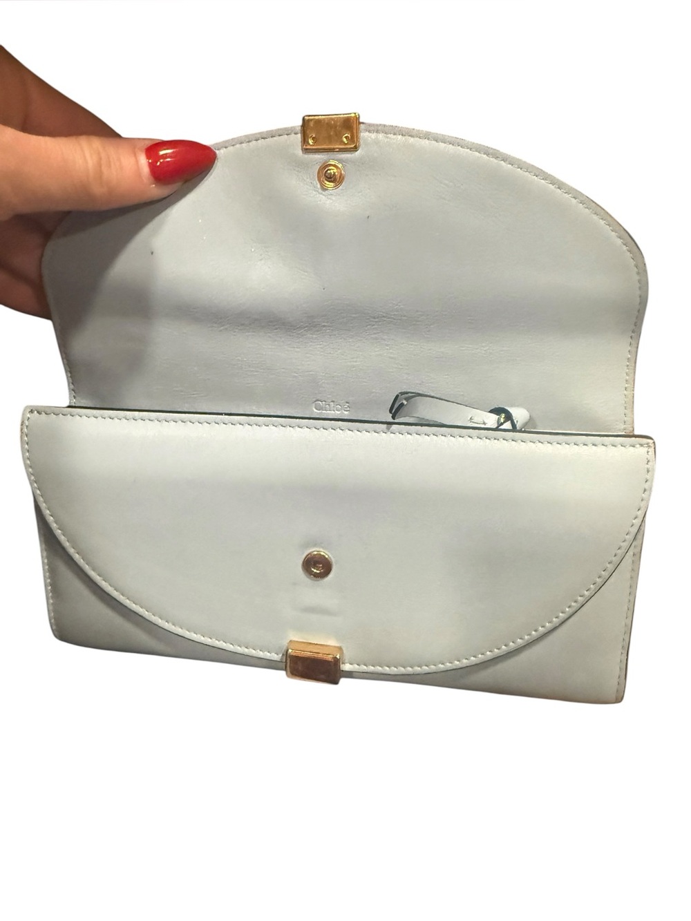 Chloé Georgia Powder Blue Leather Continental Wallet Clutch Gold Hardware - Picture 4 of 10